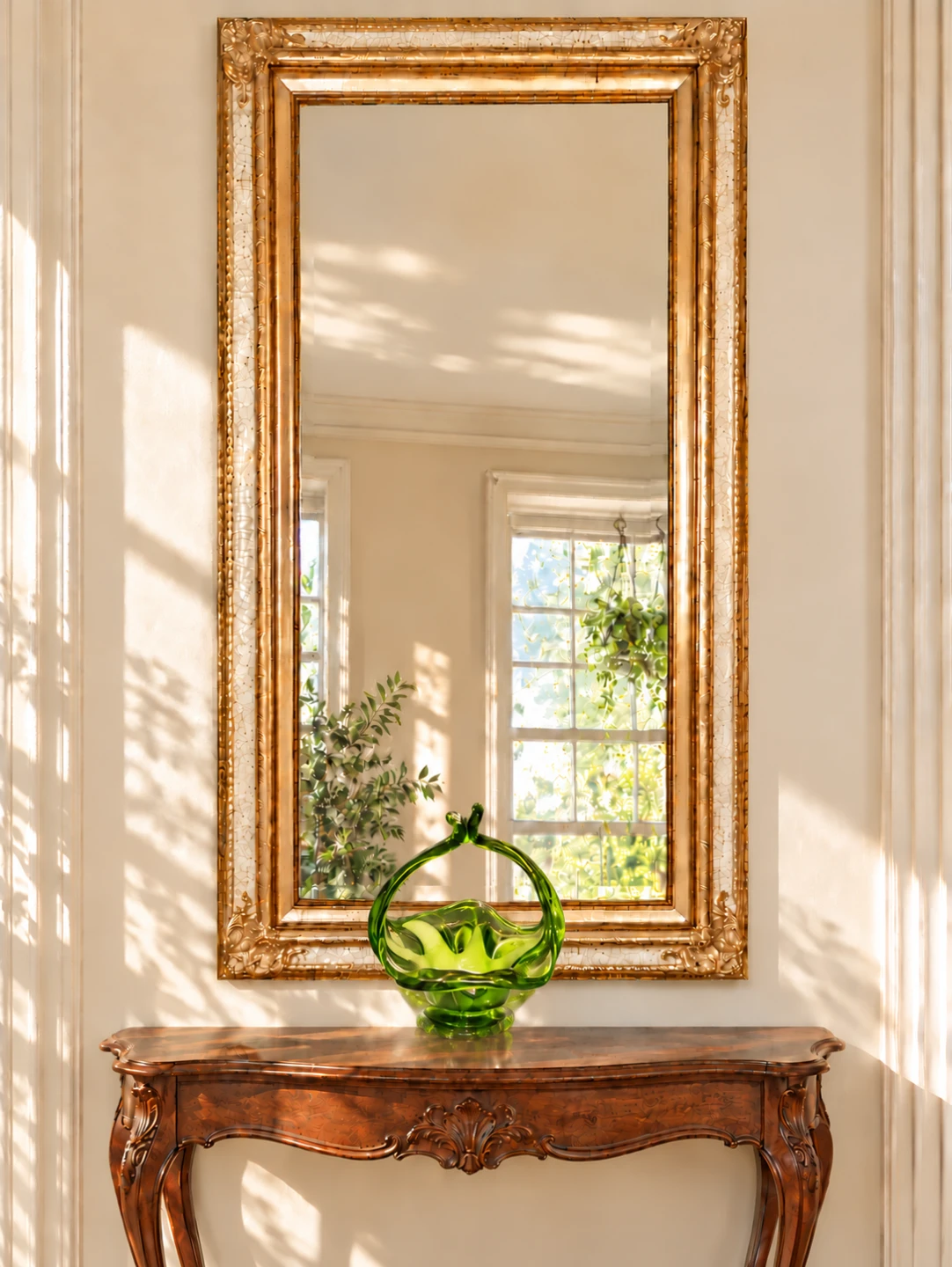 Vintage 60s Ornate Gold and Cream Tall  Mirror