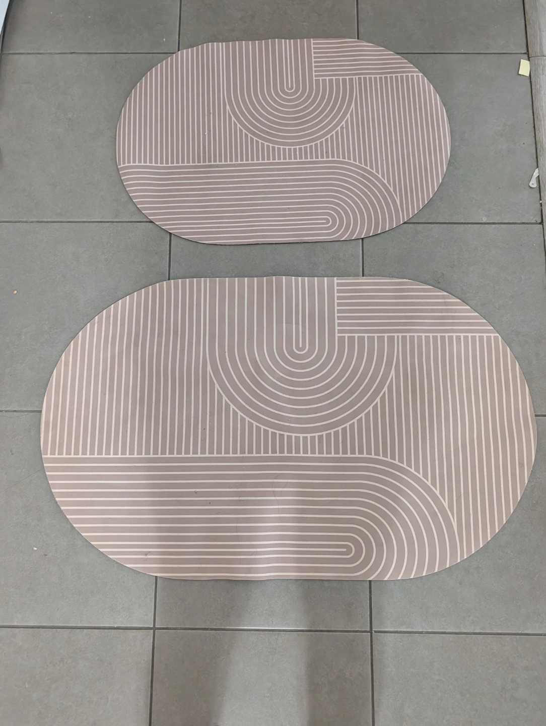 Set of Two Oval Geometric Bath Mats