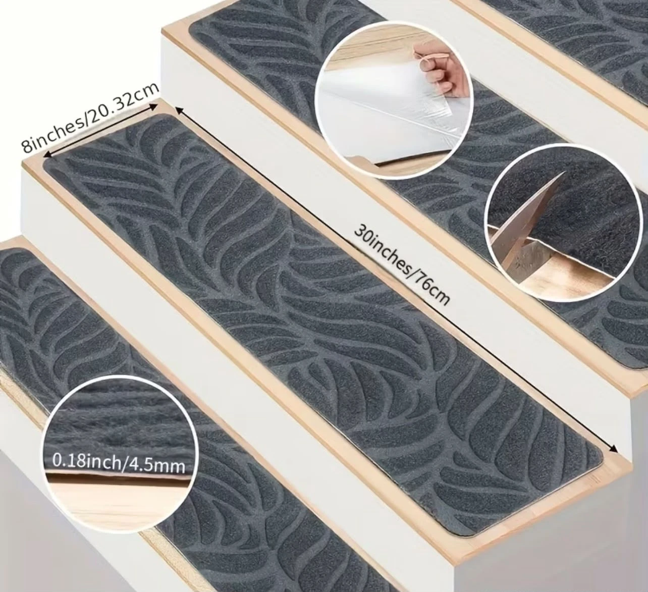 Grey Leaf Pattern Stair Treads - photo 2