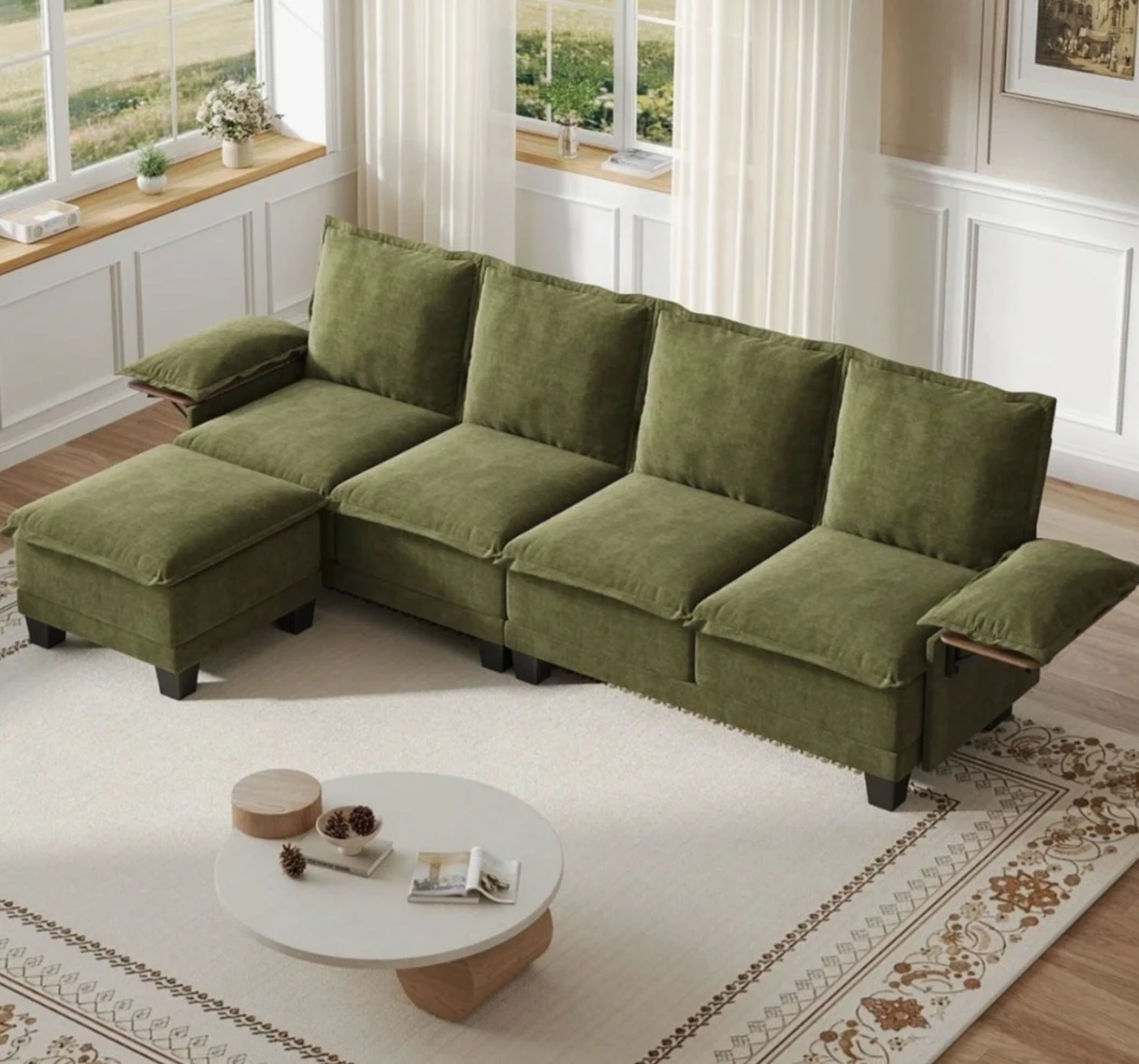 Green Sectional Sofa with Ottoman