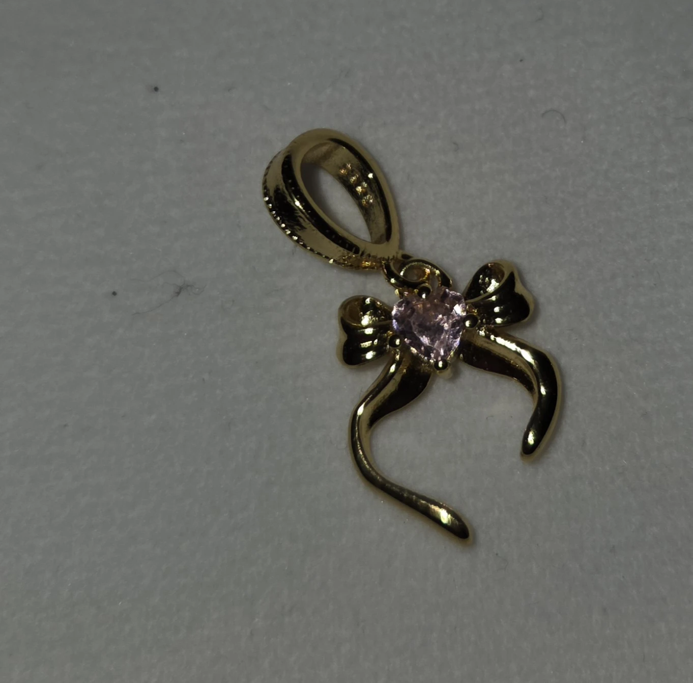 925 Gold-tone Bow Pendant with Pink Heart Stone - photo 4