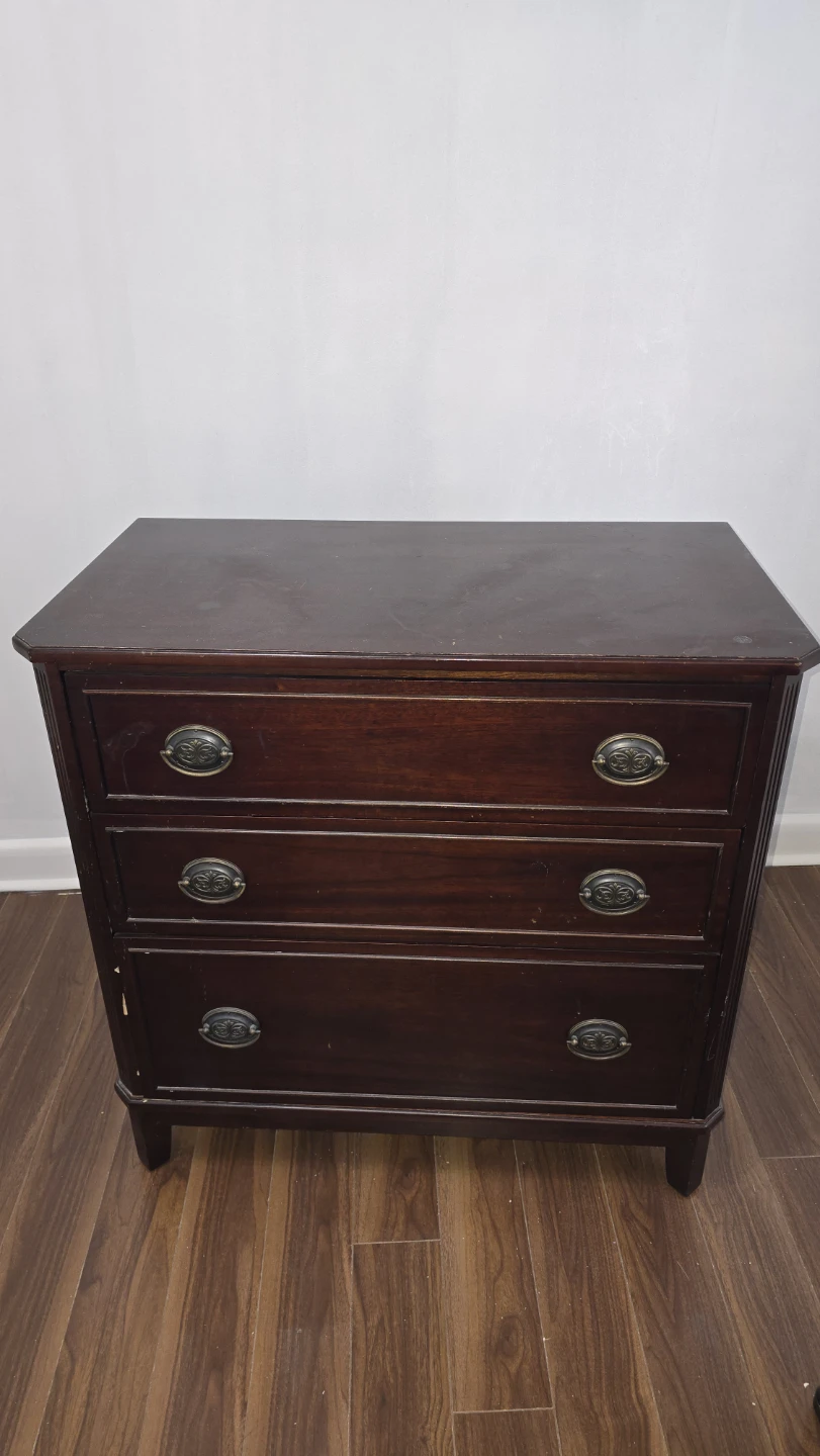 Dark Mahogany 3-Drawer Chest with Brass Hardware