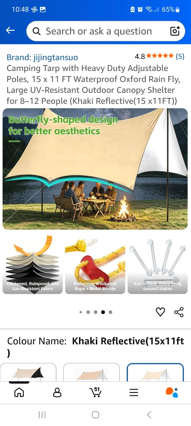 jijingtansuo Camping Tarp 15x11ft Khaki - photo 2
