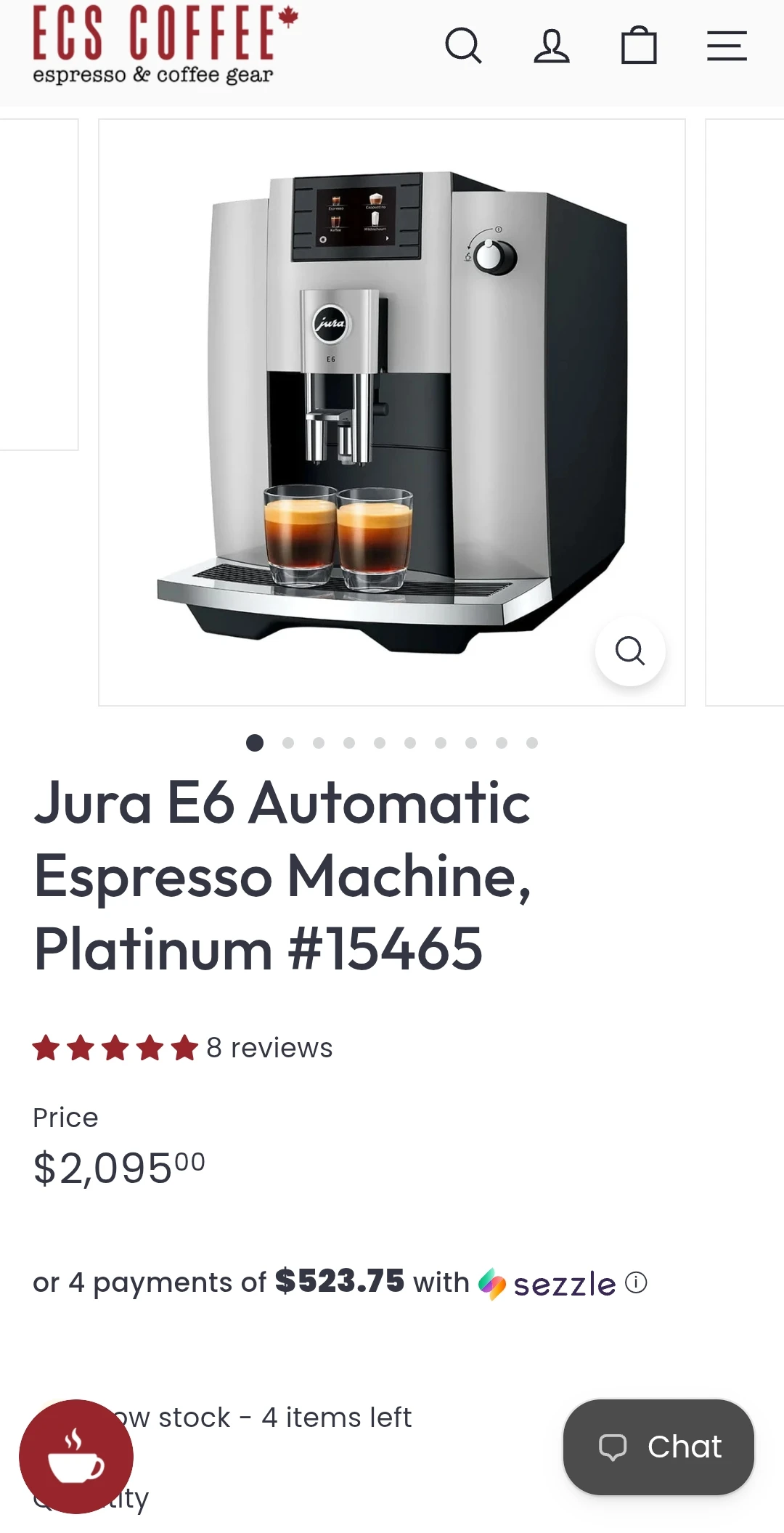 Jura E6 Automatic Espresso Machine - Platinum