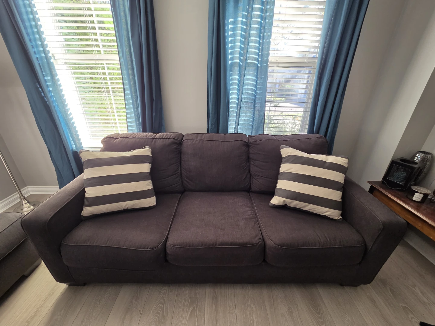 Grey Couch with Reversible Pillows