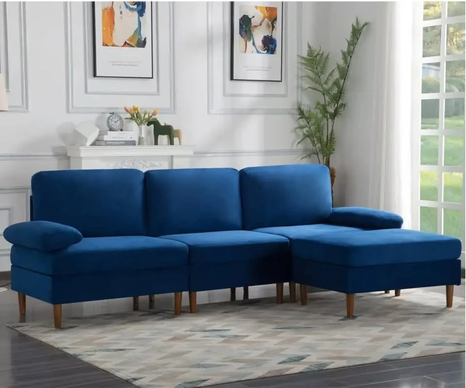 NEW Blue Velvet Sofa Couch For Sale In Excellent Condition