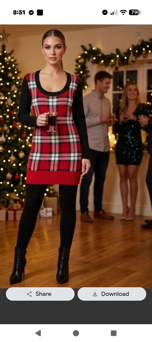 Red and Black Plaid Sweater Dress. Size  M -L