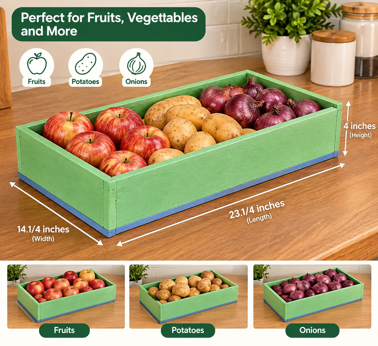 Green Wooden Produce Storage Crate
