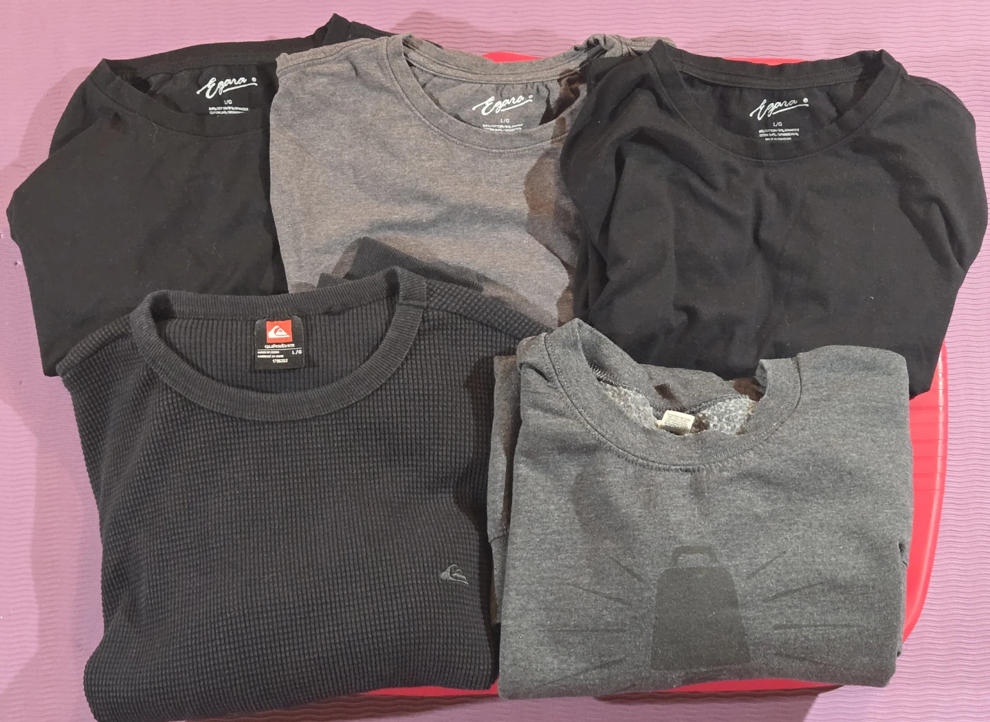 LARGE Men's Henley, Sweat & 3 TEES.Quicksilver, Cowbell & Egara.
