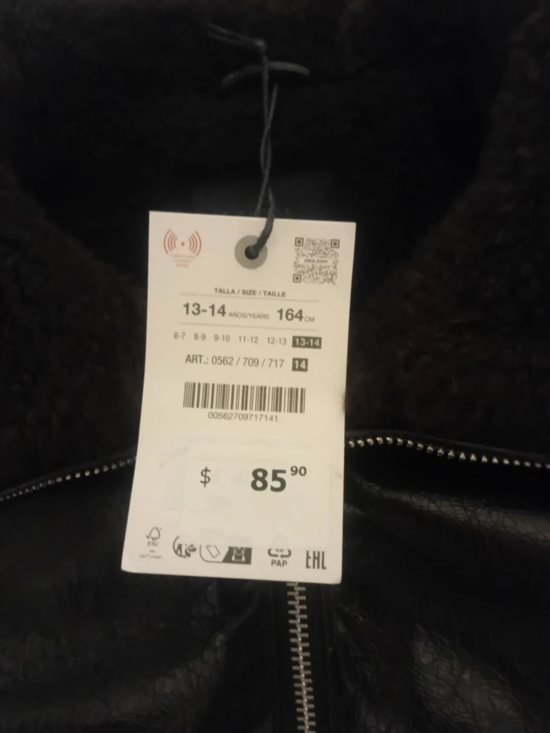 Zara Black Faux Leather Jacket Kids 13-14 - photo 2