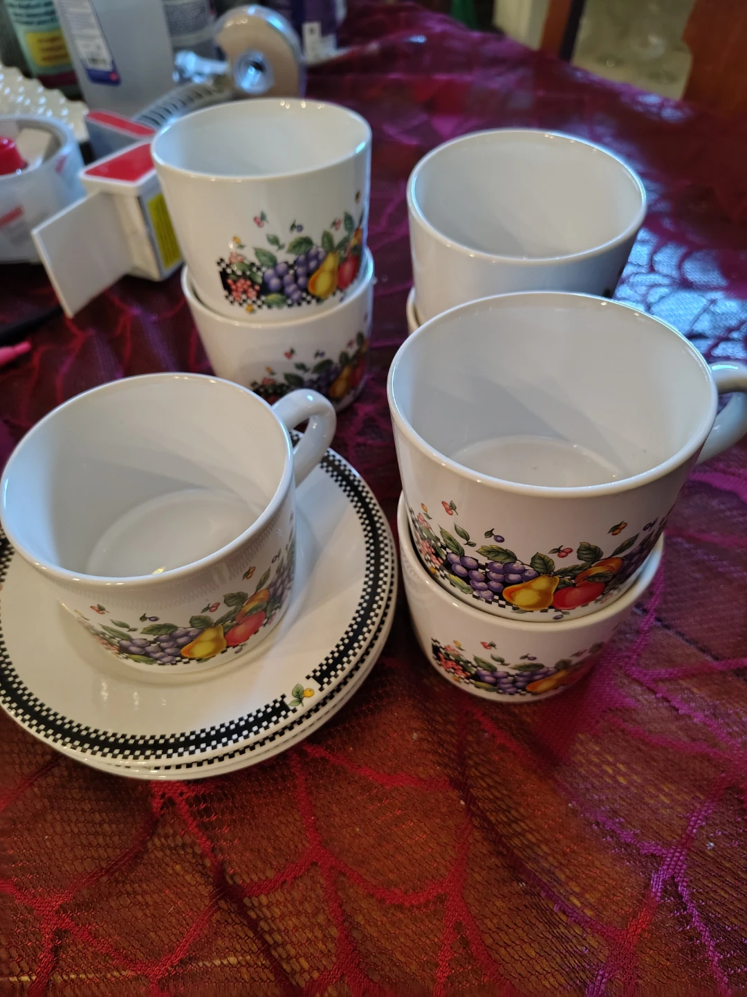 Fruit Design Tea Cups and Saucers Japan Stoneware