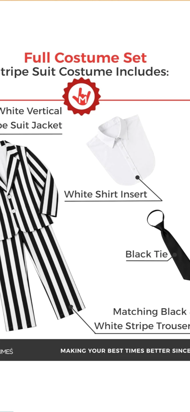 Halloween Costume Black & White Striped Suit - Mens Medium - photo 5