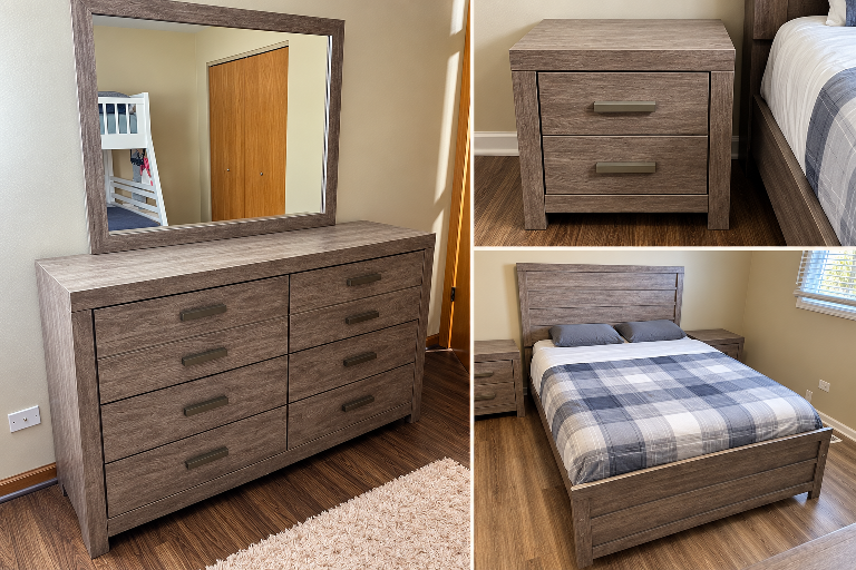 Queen Bedroom Set – Bed Frame, Dresser w/ Mirror, Nightstand - photo 2