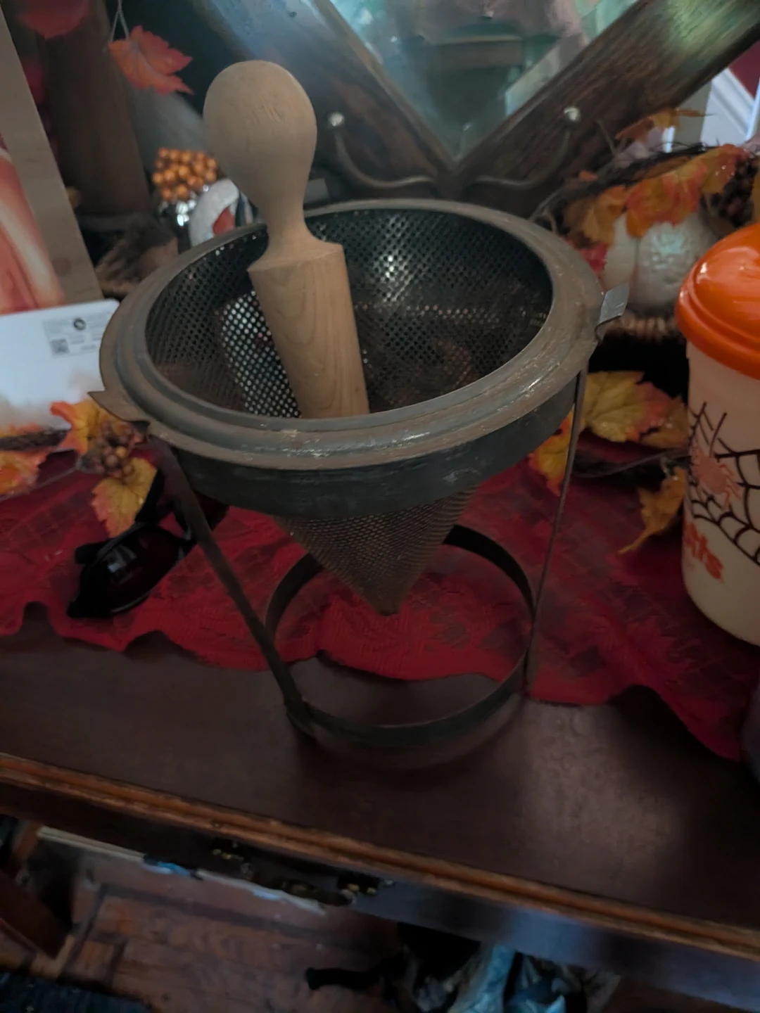 Vintage Metal Food Mill with Wooden Pestle - photo 2
