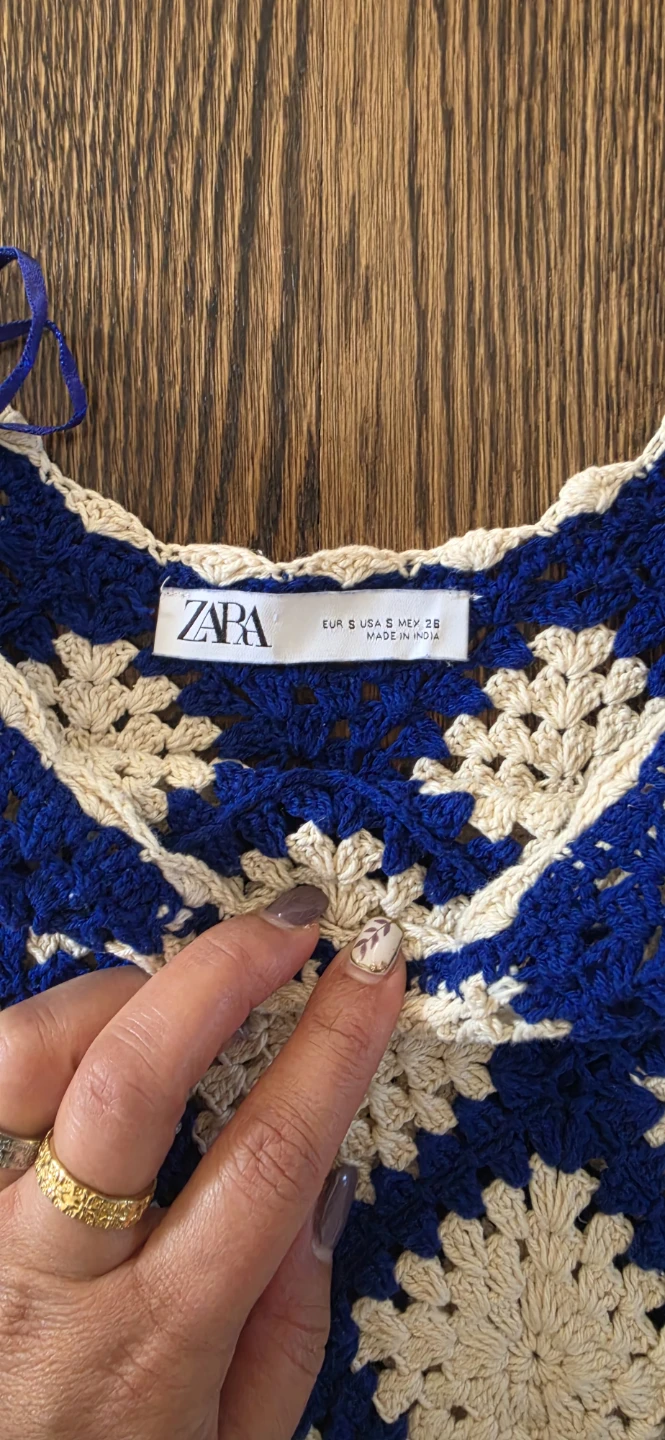 Zara Crochet Midi Dress Blue and Cream