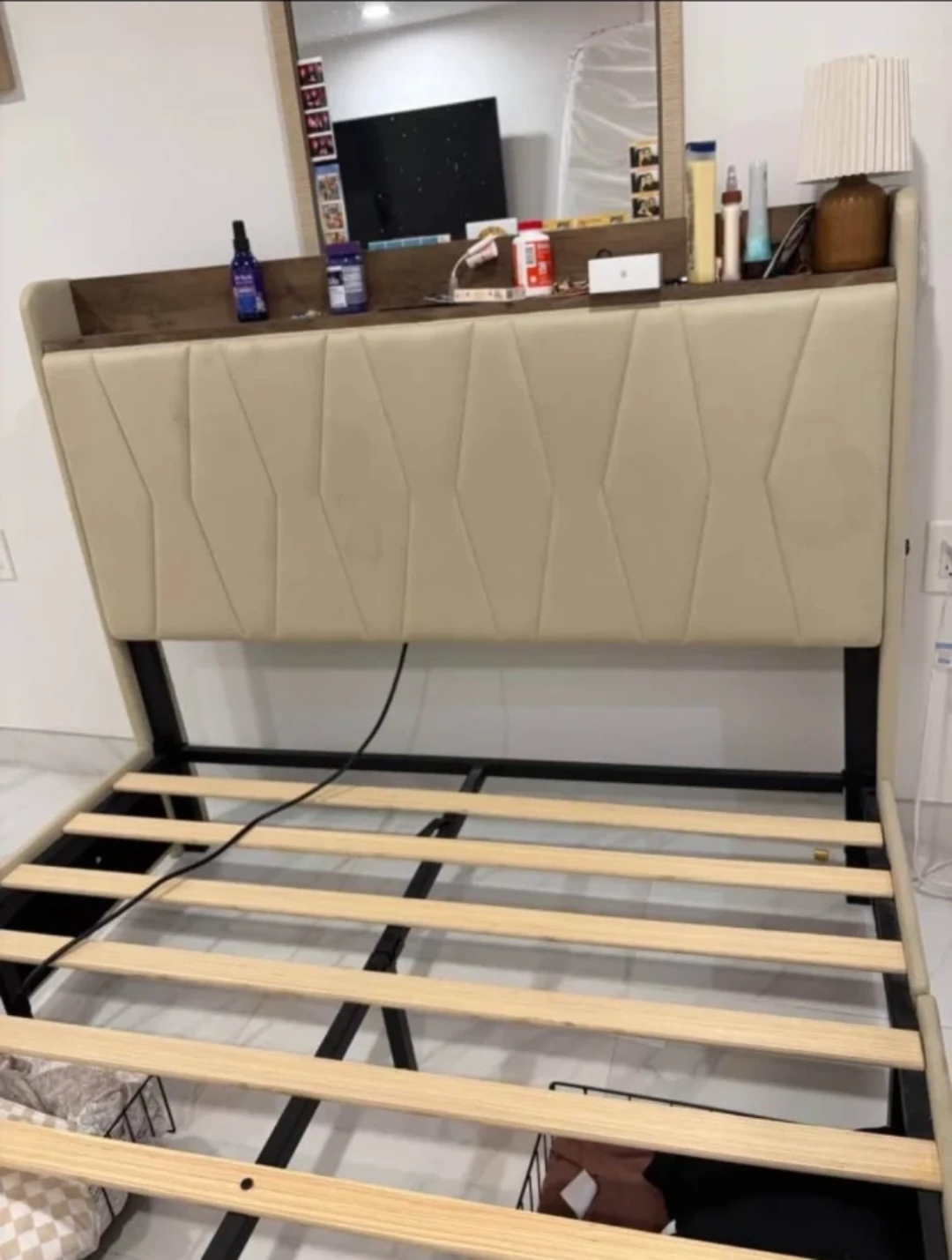 Full Size Upholstered Platform Bed Frame with Storage - photo 2