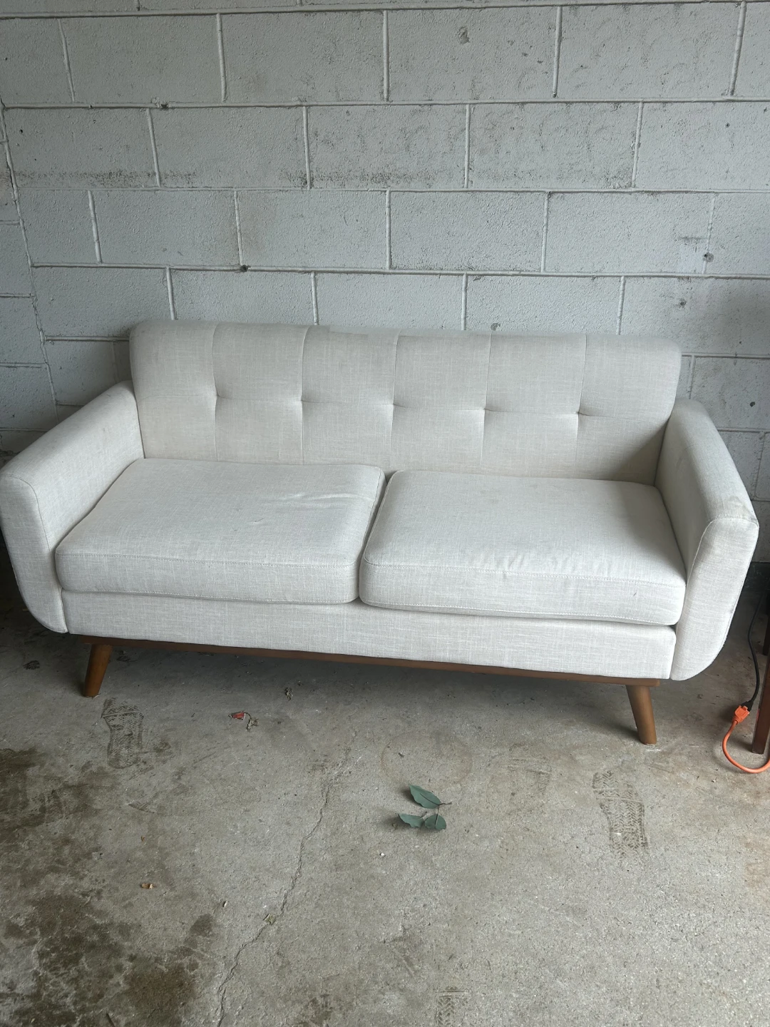 Mid-Century Modern Cream Loveseat