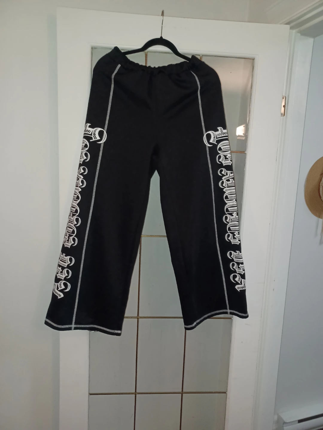 Black Gothic Print Pants Wide Leg