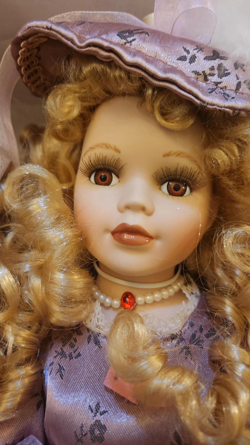 Vintage Style Porcelain Doll in Purple Dress - photo 2