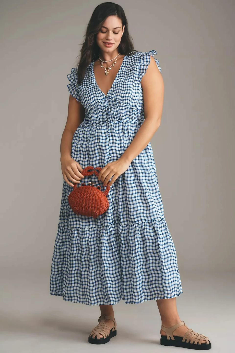Anthropologie Peregrine Gingham Tiered Midi Dress