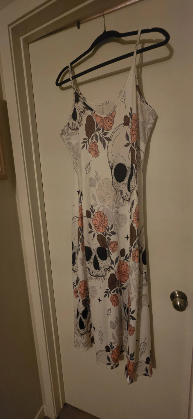 Skull and Floral Print Spaghetti Strap Dress - photo 2