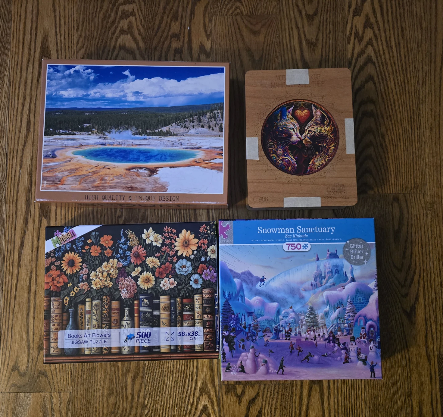Set of 4 Jigsaw Puzzles with a Board