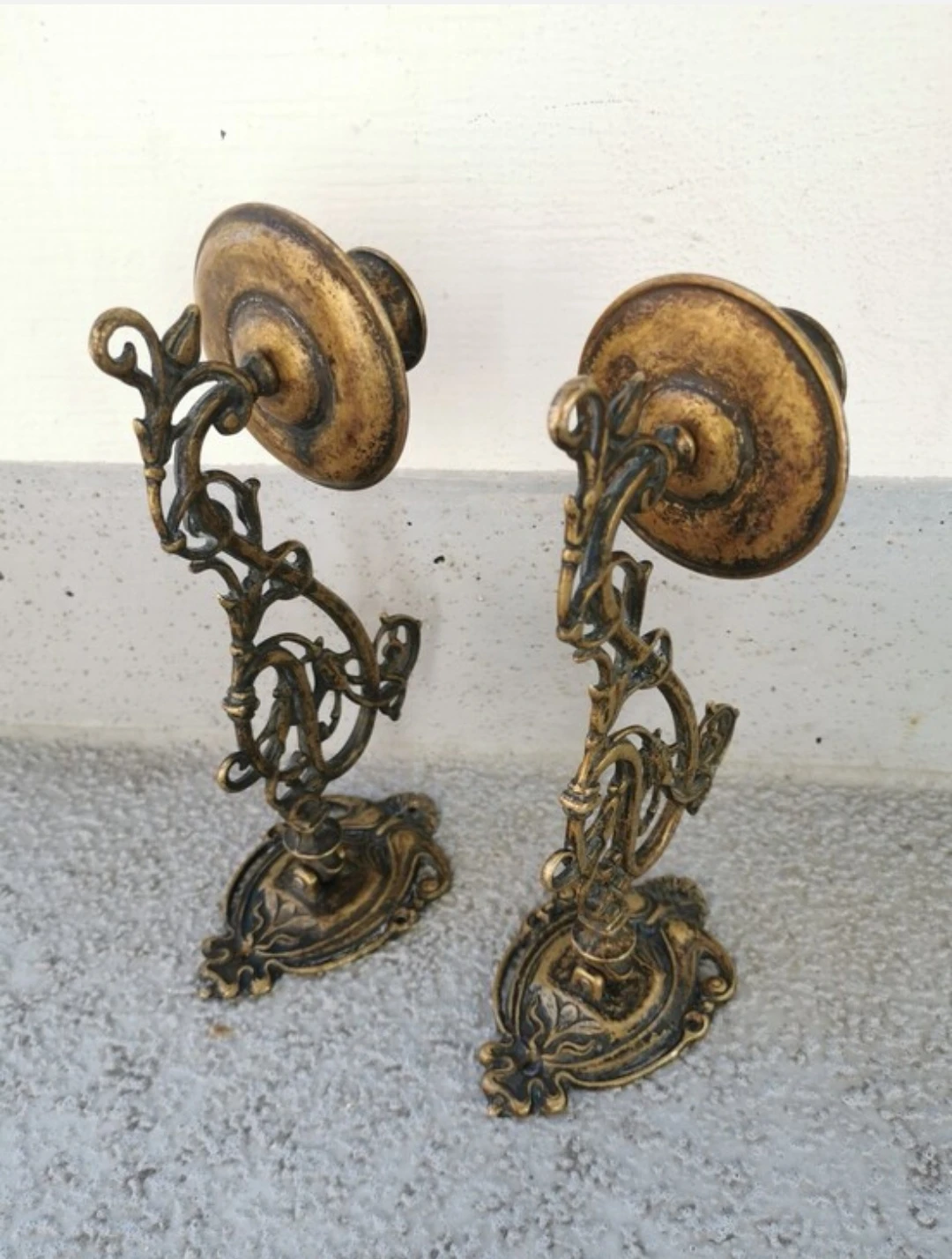 Vintage Italian Brass Art Nouveau Wall Sconce Candles Holders - photo 3