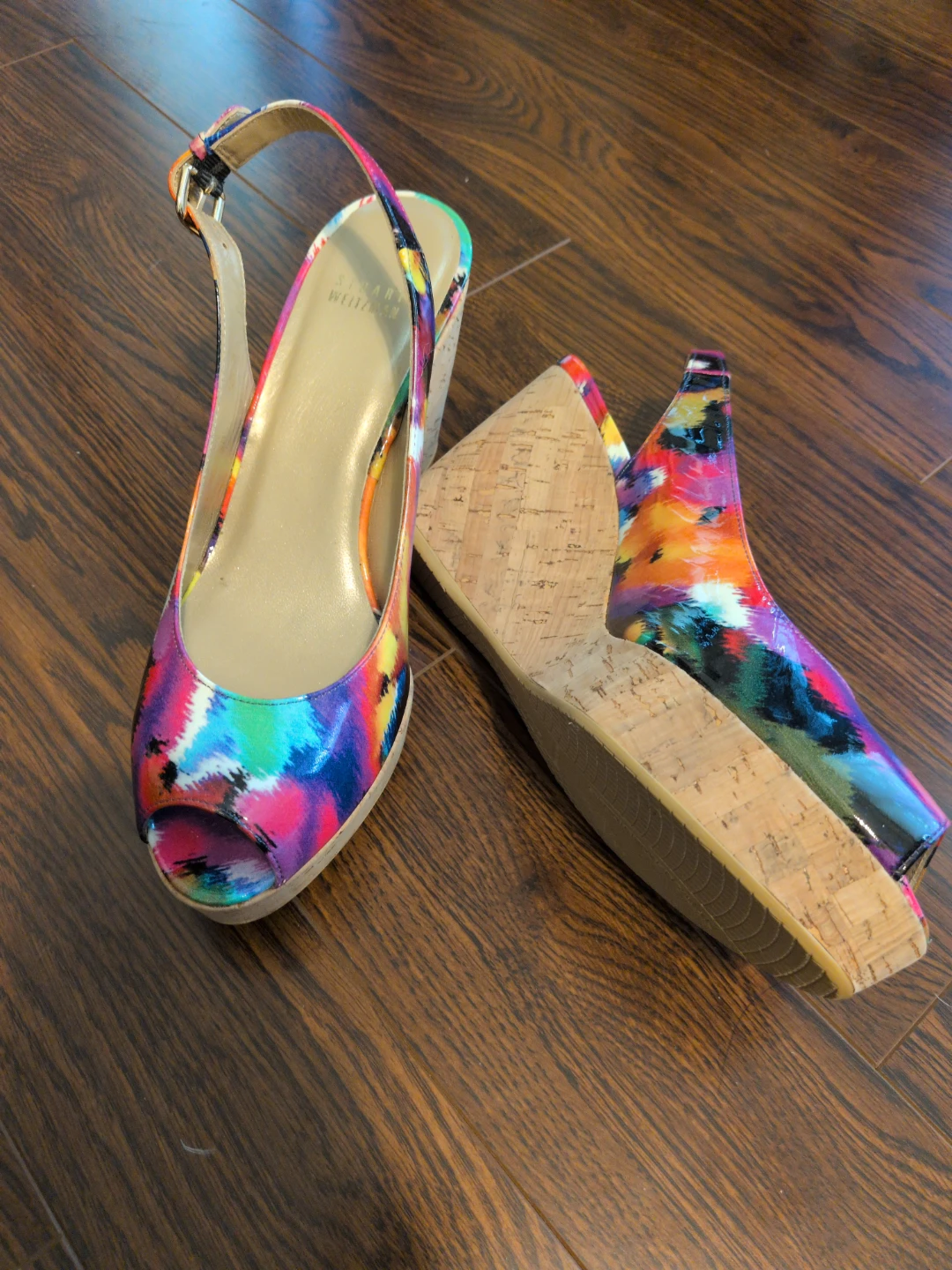 Stuart Weitzman Colorful Print Wedge Sandals