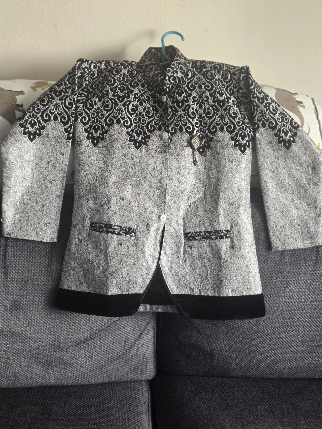 Black and Silver Patterned Traditional Jacket