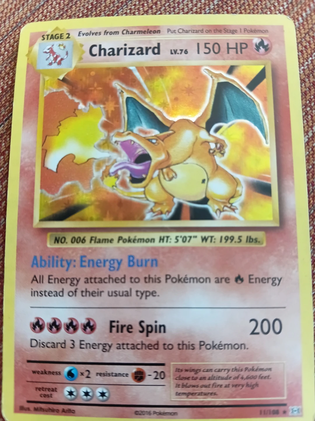 2016 Pokemon Charizard 11/108 Card