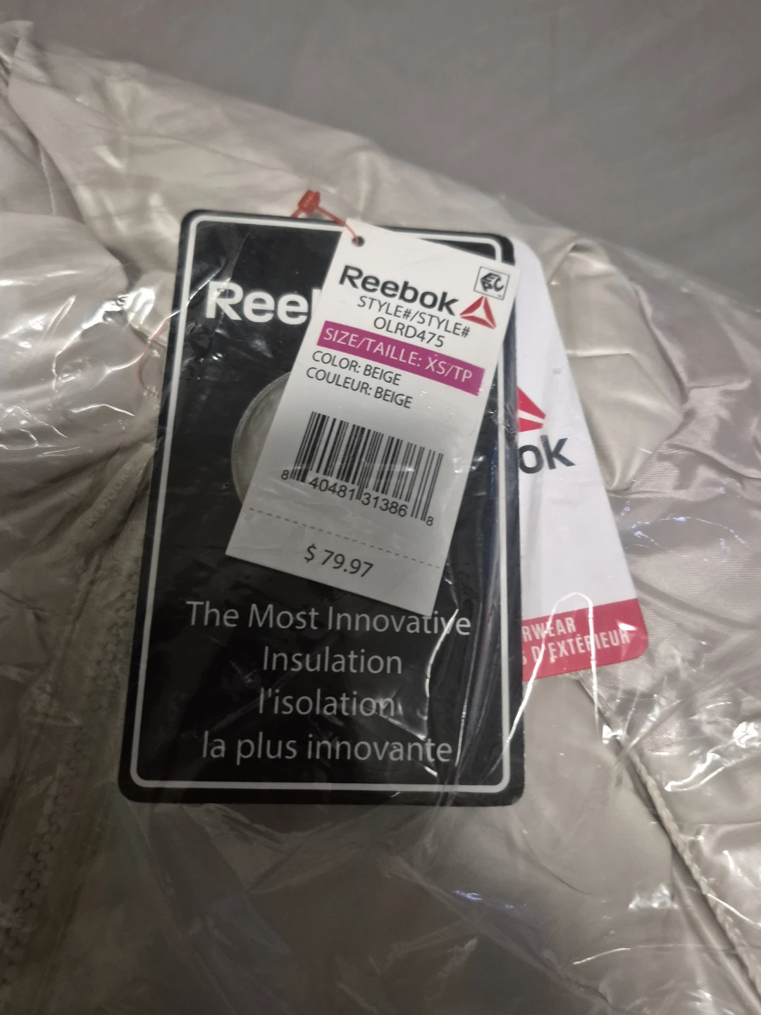 New Women Reebok Refined  Puffer Coat Jacket Beige, Size XS - photo 3