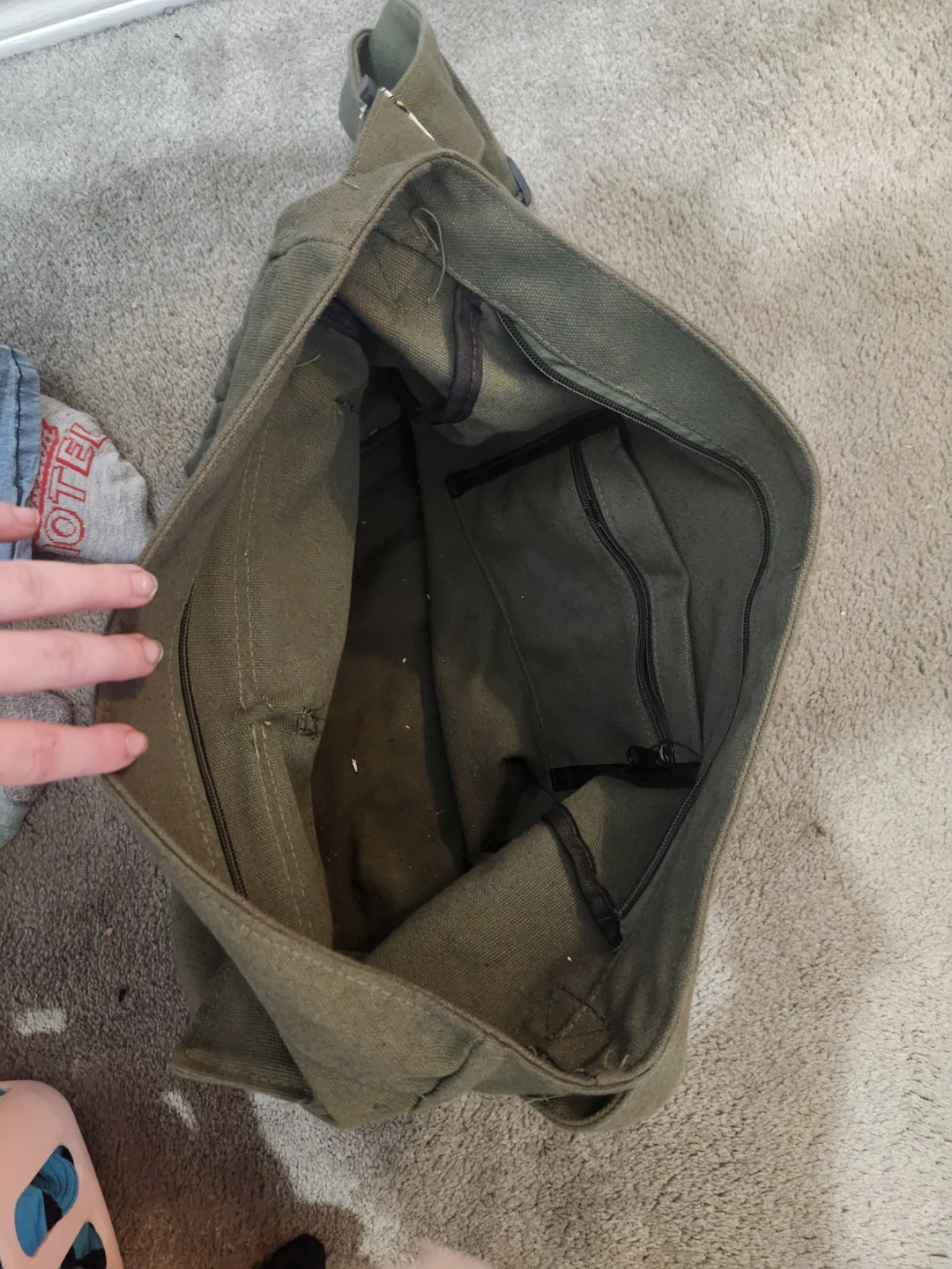 Olive Green Canvas Messenger Bag with Bee Pattern - photo 3