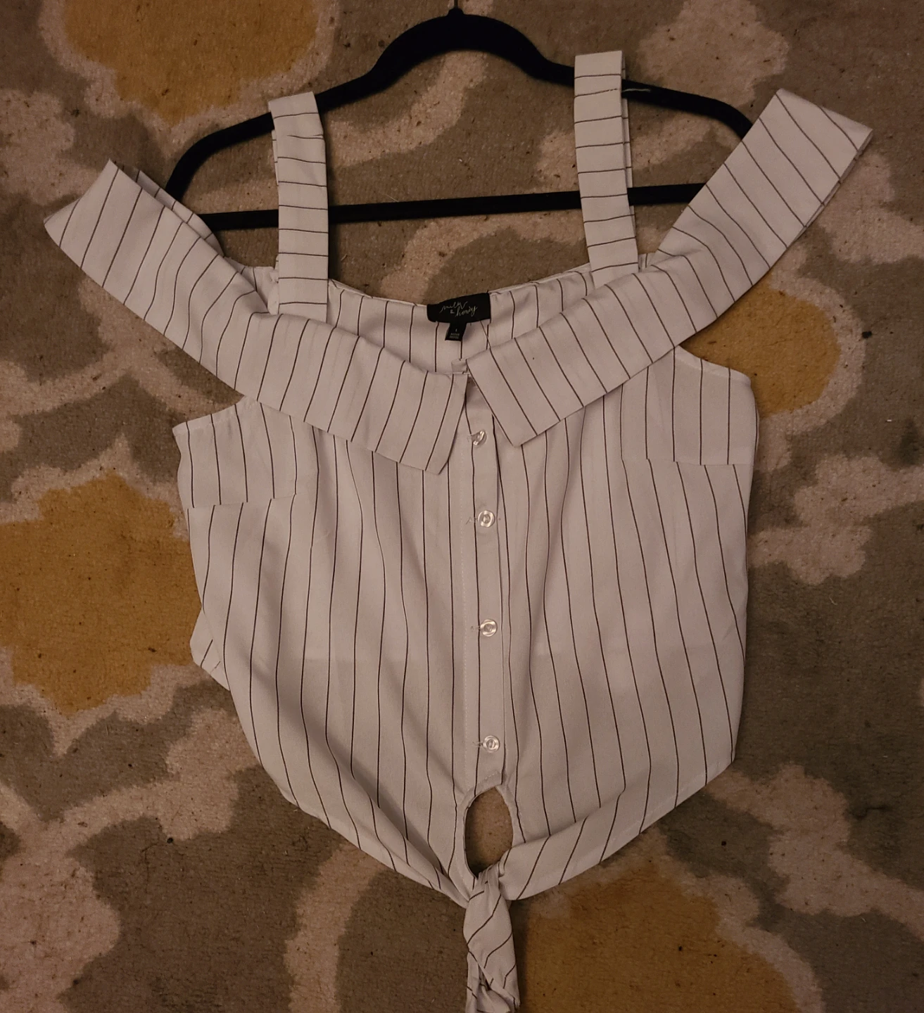 Milk & Honey Striped Off-Shoulder Tie-Front Top - photo 4