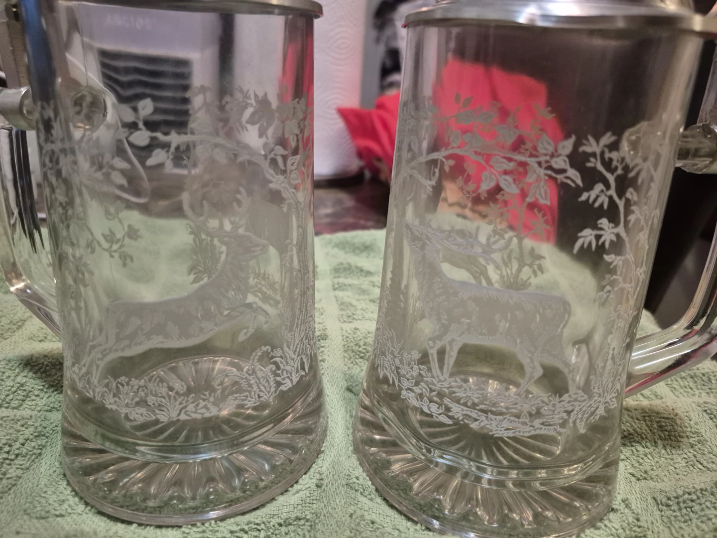 Two Vintage Glass Beer Steins with Metal Lids - photo 2