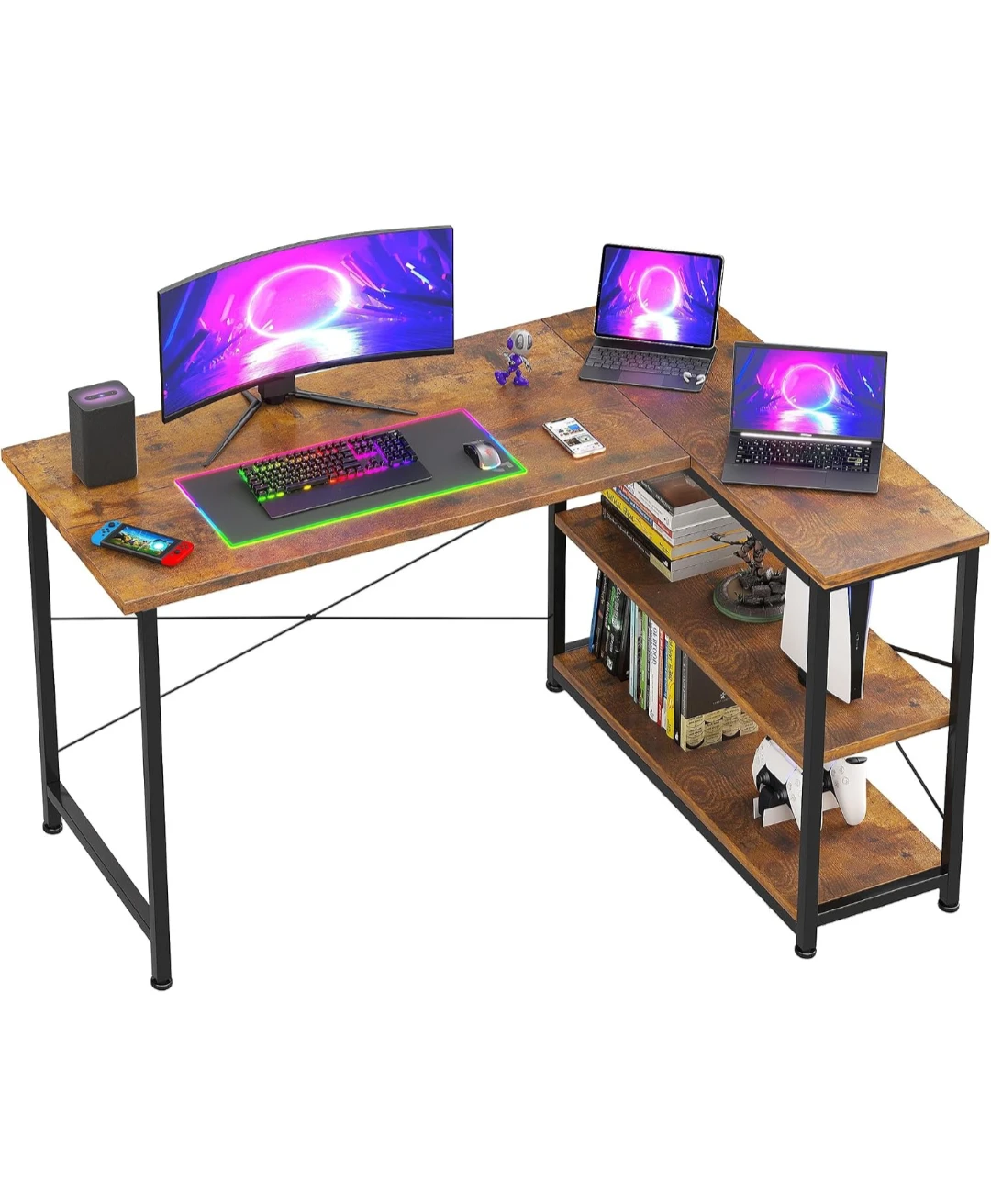 L-Shaped Computer Desk with Shelves