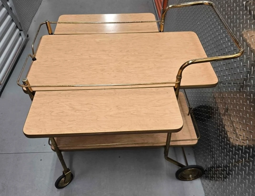 Vintage Mid-Century Brass Drop-Leaf Bar Cart Serving Table