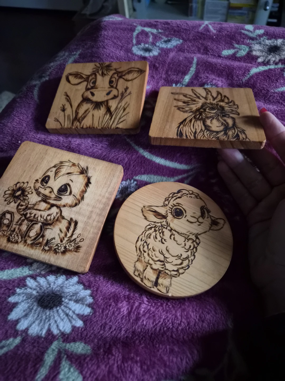 Handcrafted wood-Hand burned animal coasters - photo 5