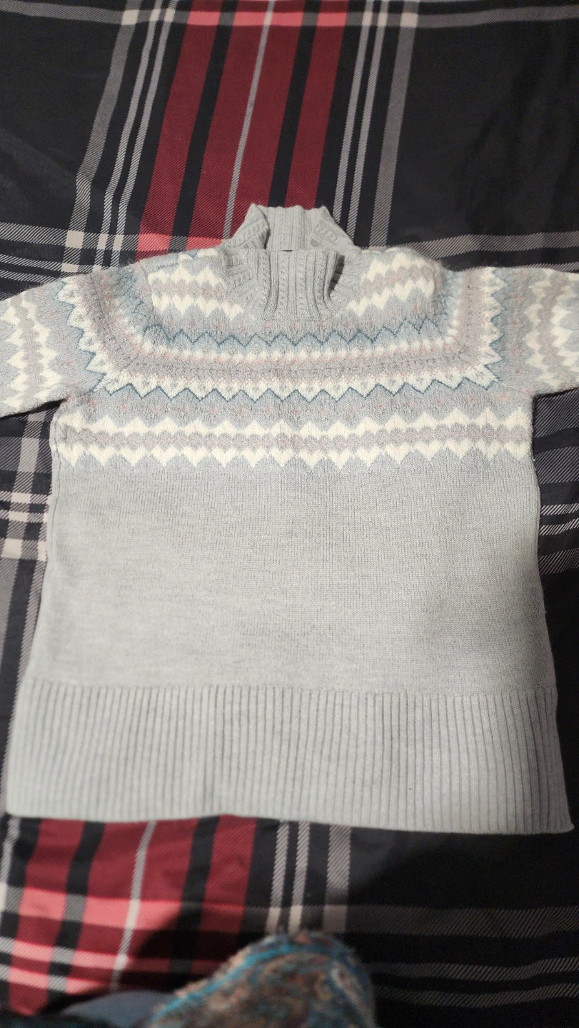 Light Blue Fair Isle Mock Neck Sweater