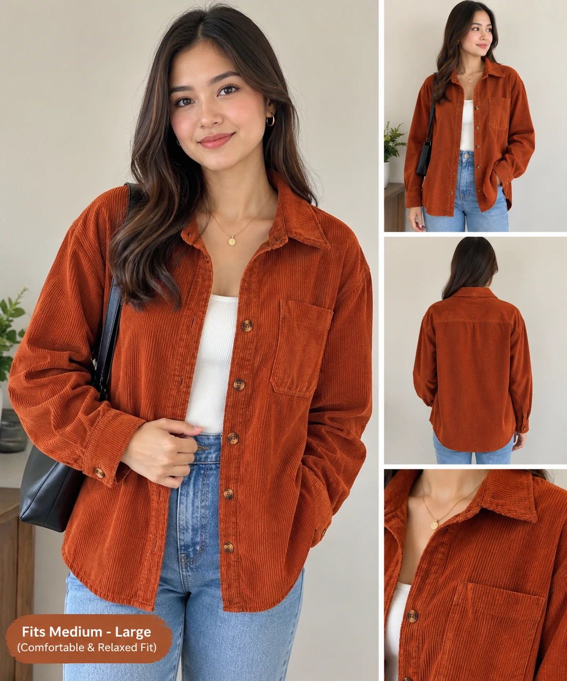 Orange Corduroy Button-Down Shirt