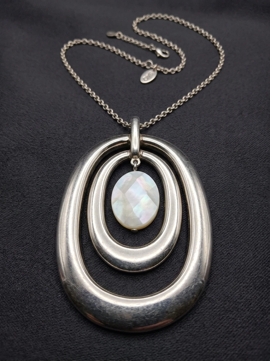 SAQ Silver Tone Necklace with Mother of Pearl Pendant - photo 3