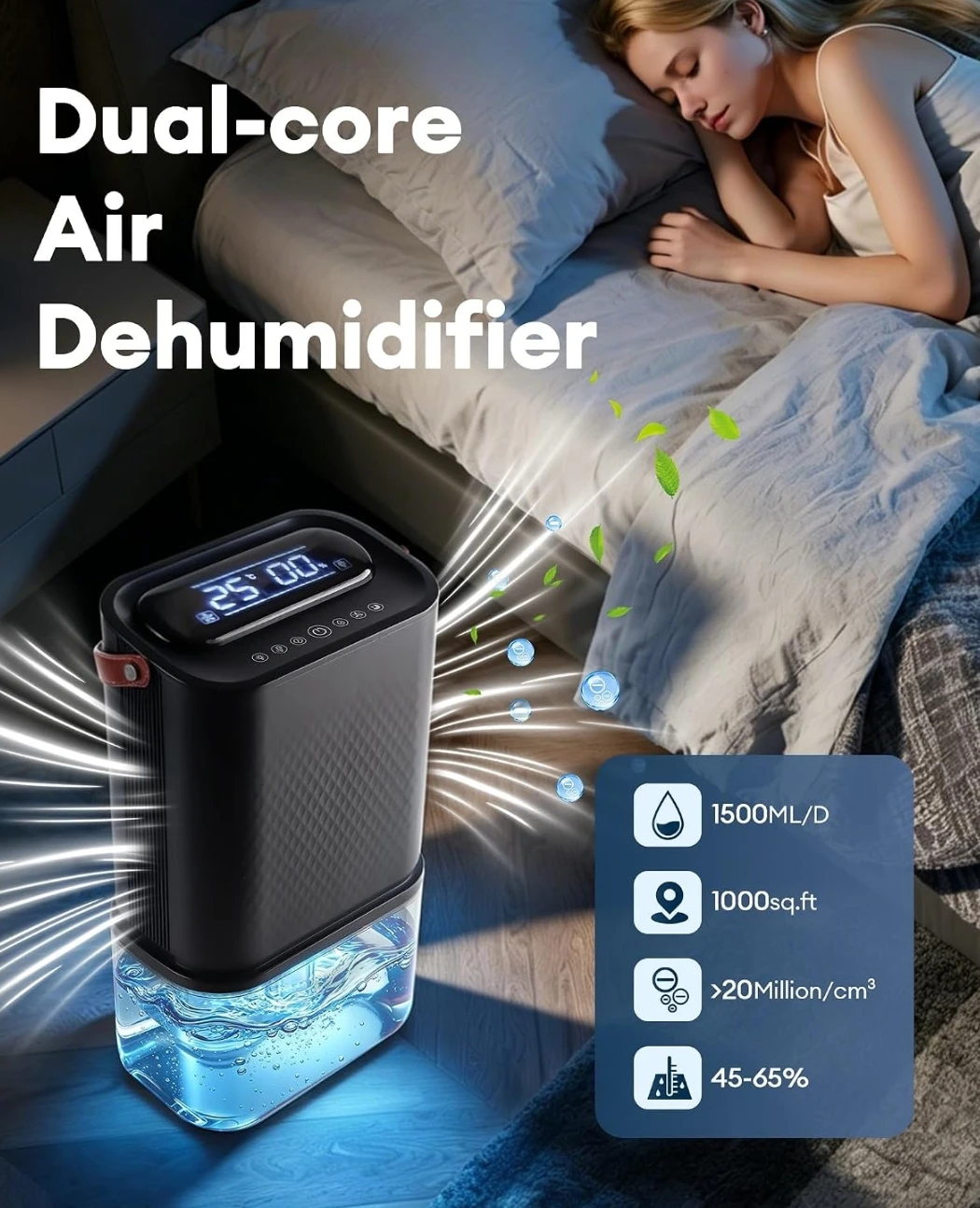 Dual-Core Air Dehumidifier with 152oz Tank