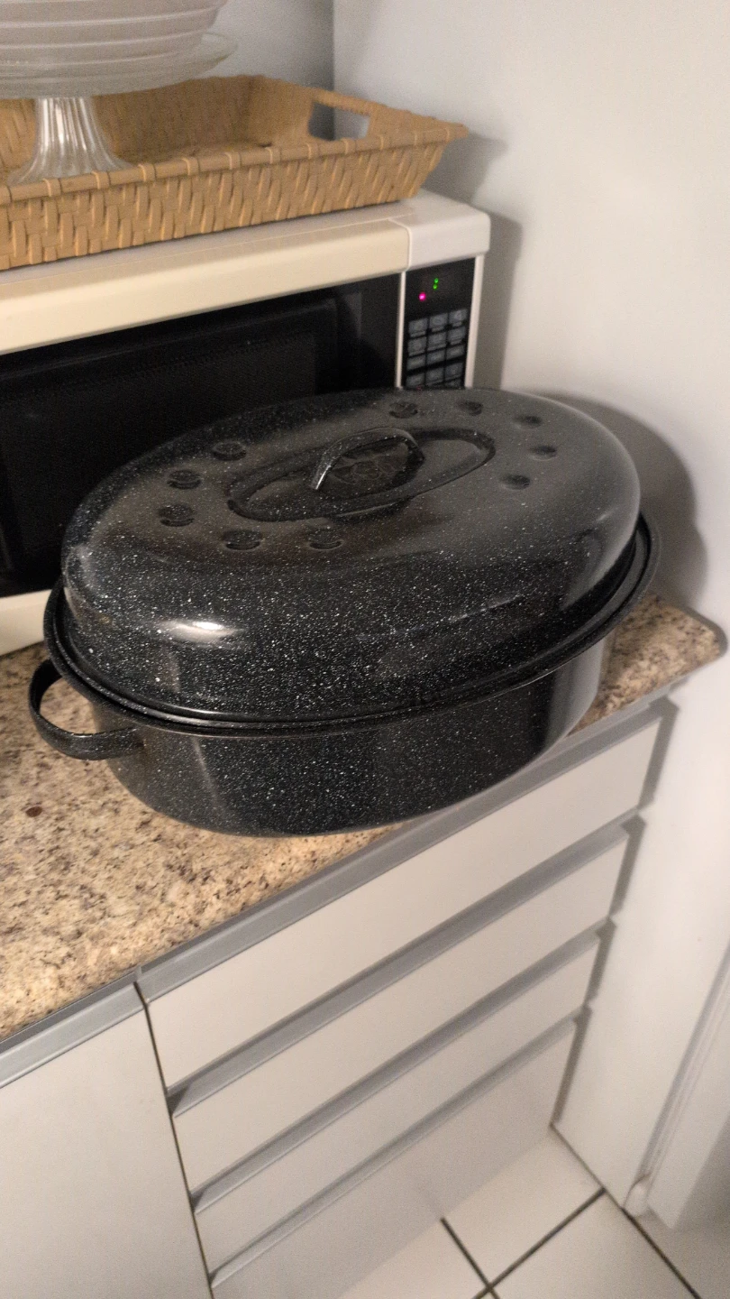 Large Black Speckled Enamel Roasting Pan