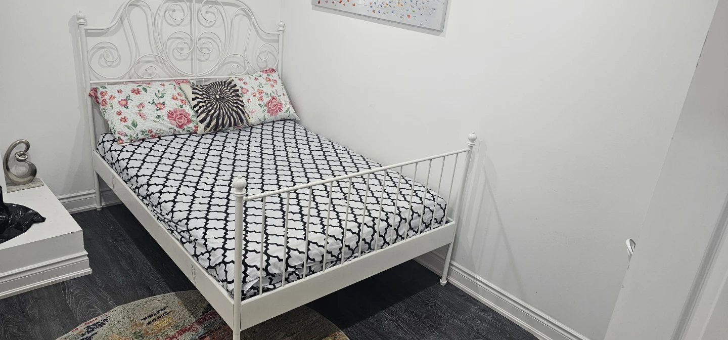 White Metal Double Bed Frame with Headboard and Mattress - photo 3