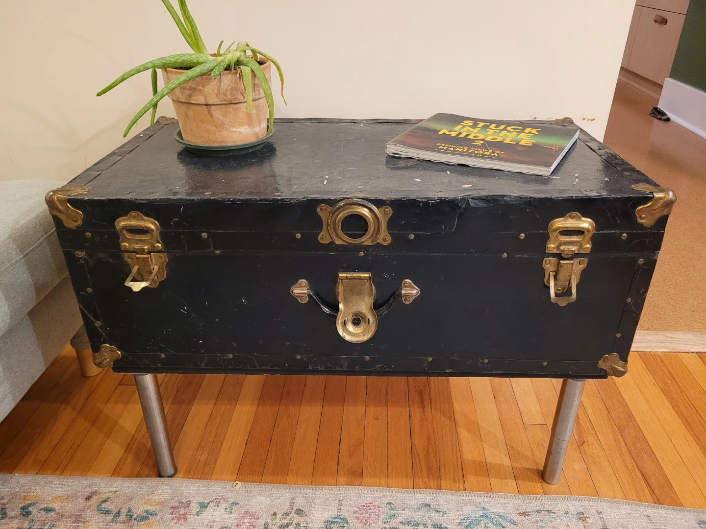 Vintage marine blue travel trunk