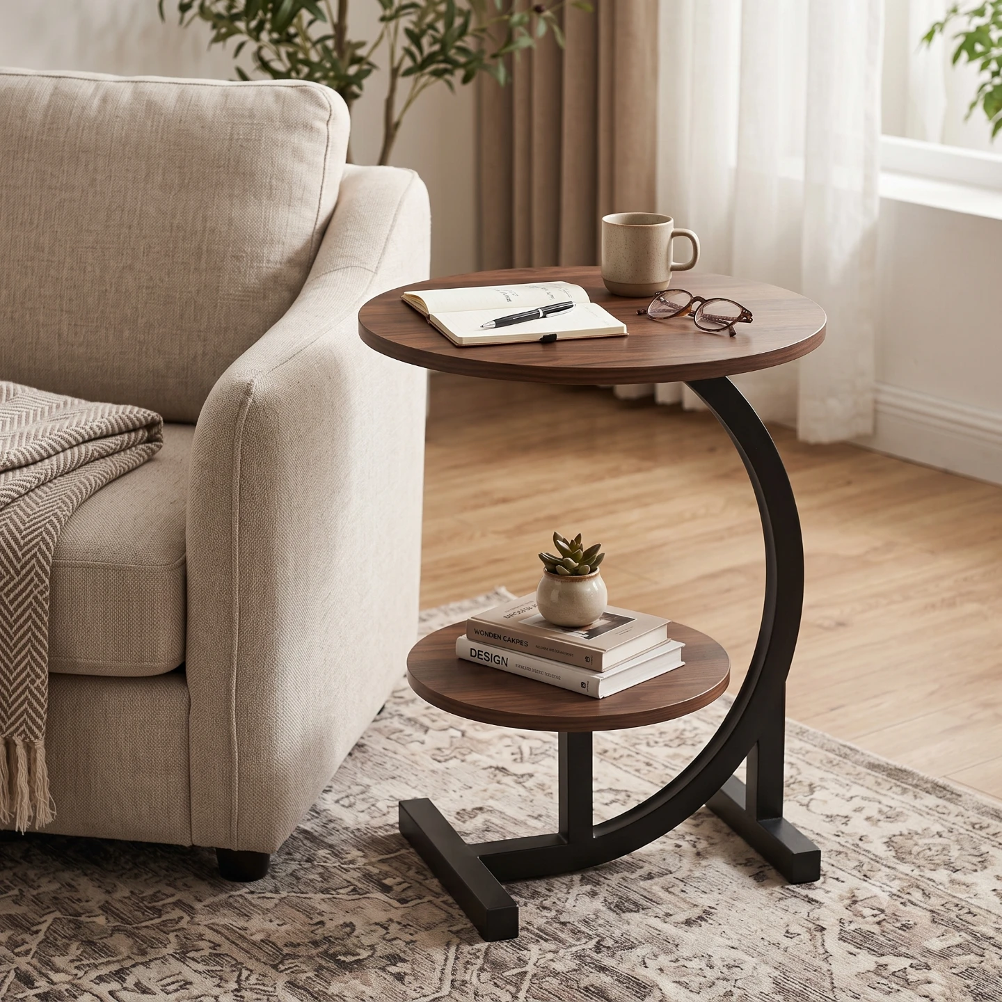 Brand New C-Shaped Side Table with Two Shelves - photo 3