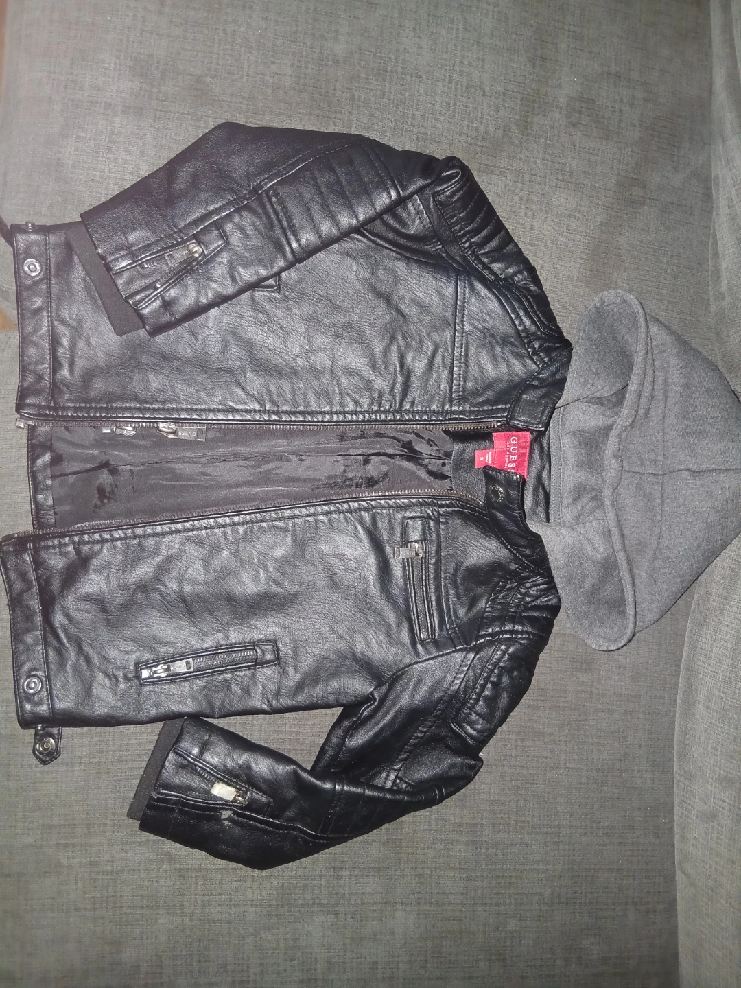 GUESS Kids Faux Leather Hooded Jacket - Size 3
