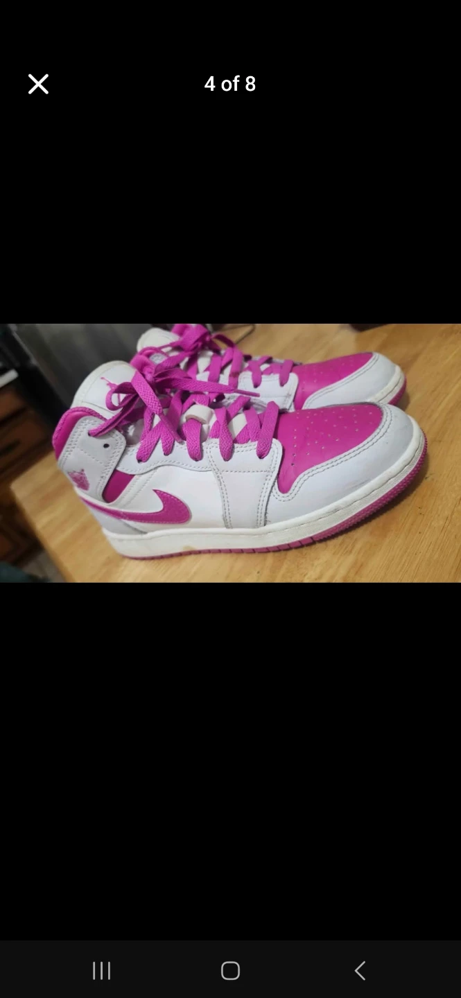 Nike Air Jordan 1 Mid White and Pink Youth Sneakers