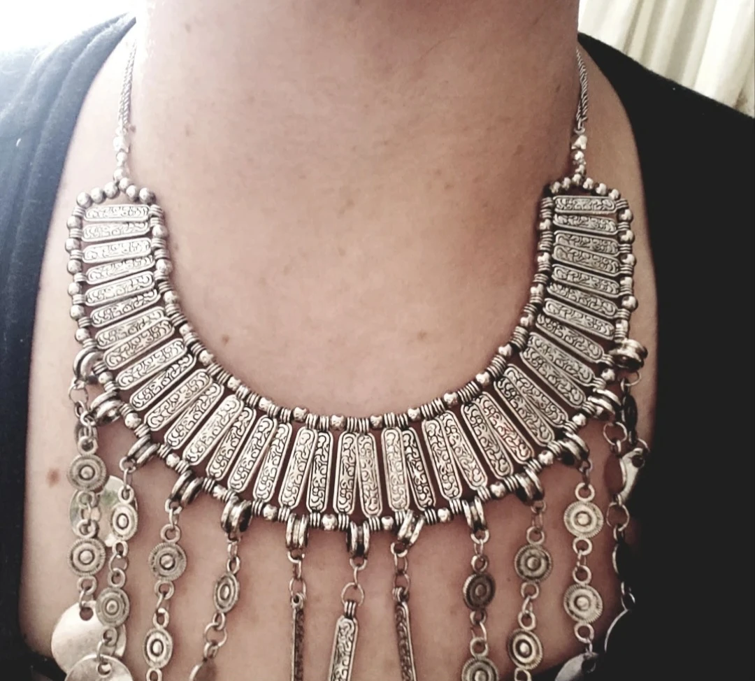 New bohemian Silver-Tone Coin Statement Necklace and Earring Set - photo 2