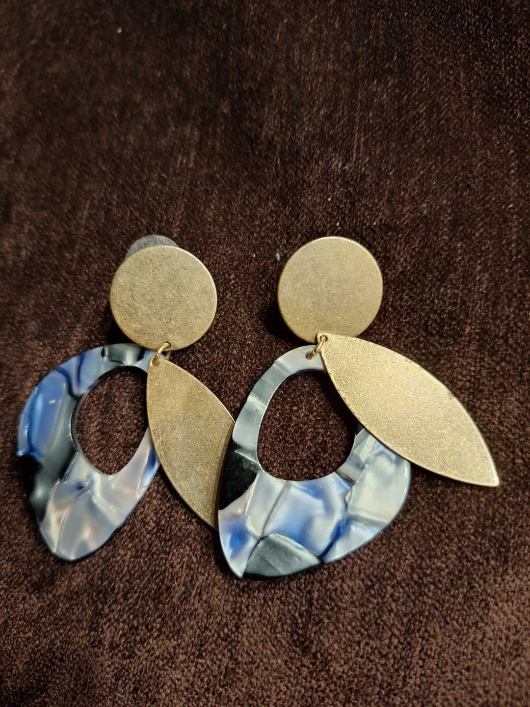 Blue and Gold Statement Earrings