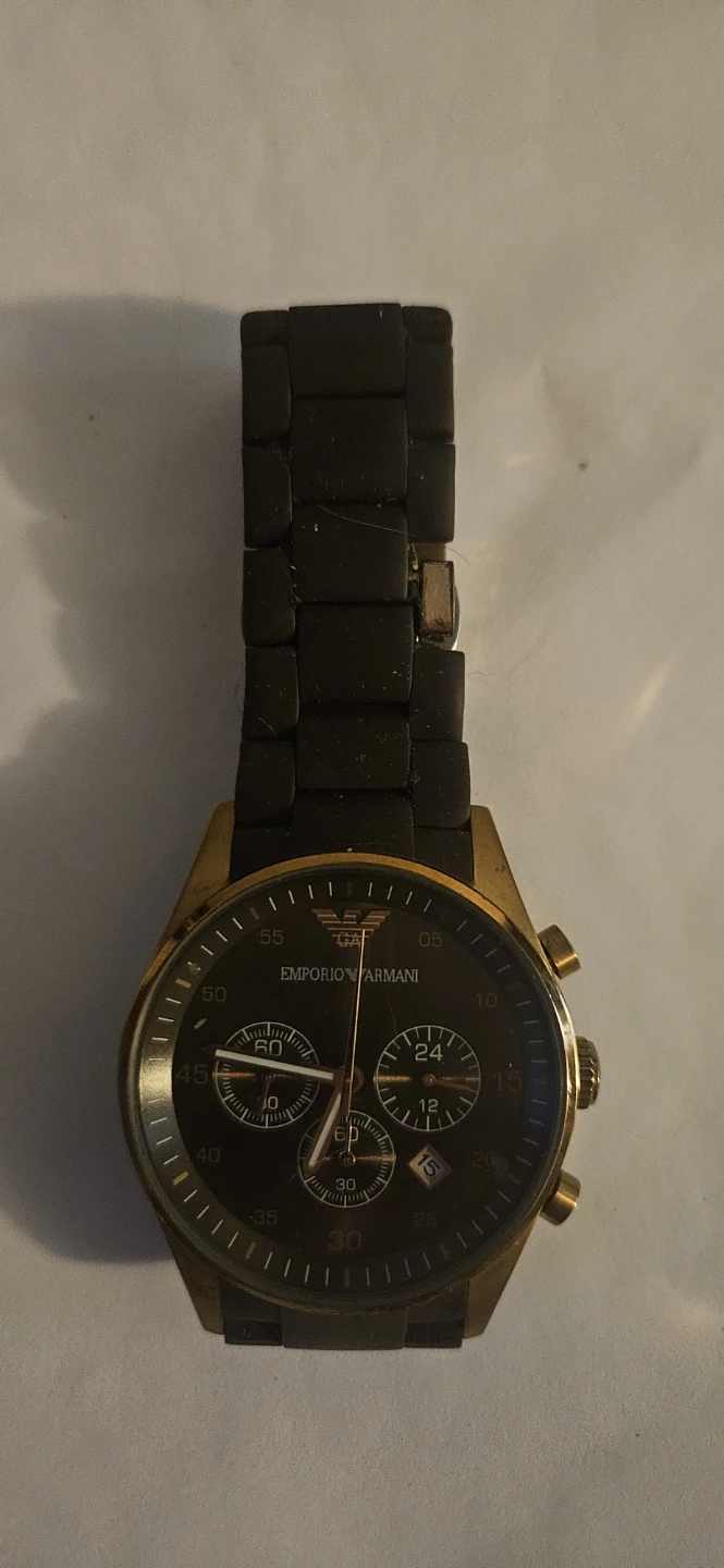 Emporio Armani Black and Gold Chronograph Watch